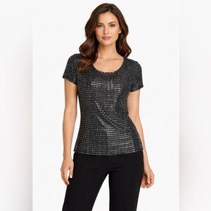 Vintage Oacar by Oscar de la Renta Black Sequin Knit Top